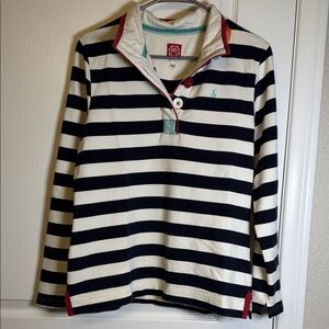 Joule Clothing Navy White Stripe Long Sleeve Polo Shirt Size 8 GUC #6005